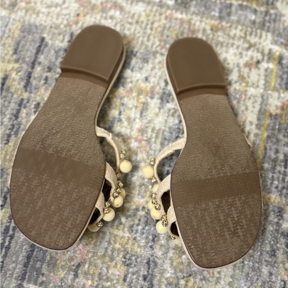 Sam Edelman Bay 19 NEW Beige nude Pom-Pom flat Sandals - Picture 3 of 9